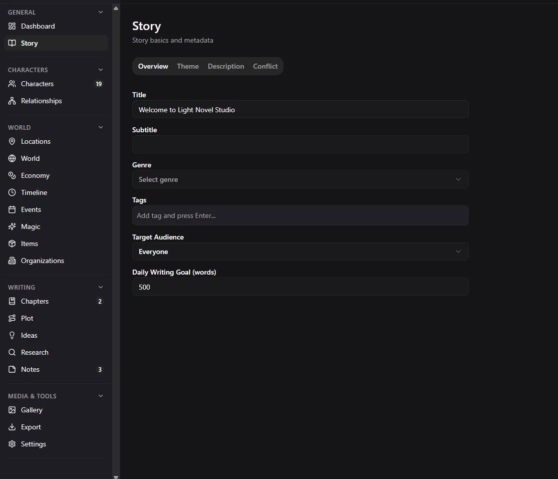 Story overview screen